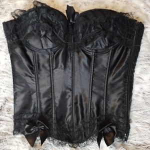 Strapless Goth Satin Lace Bow Black Corset